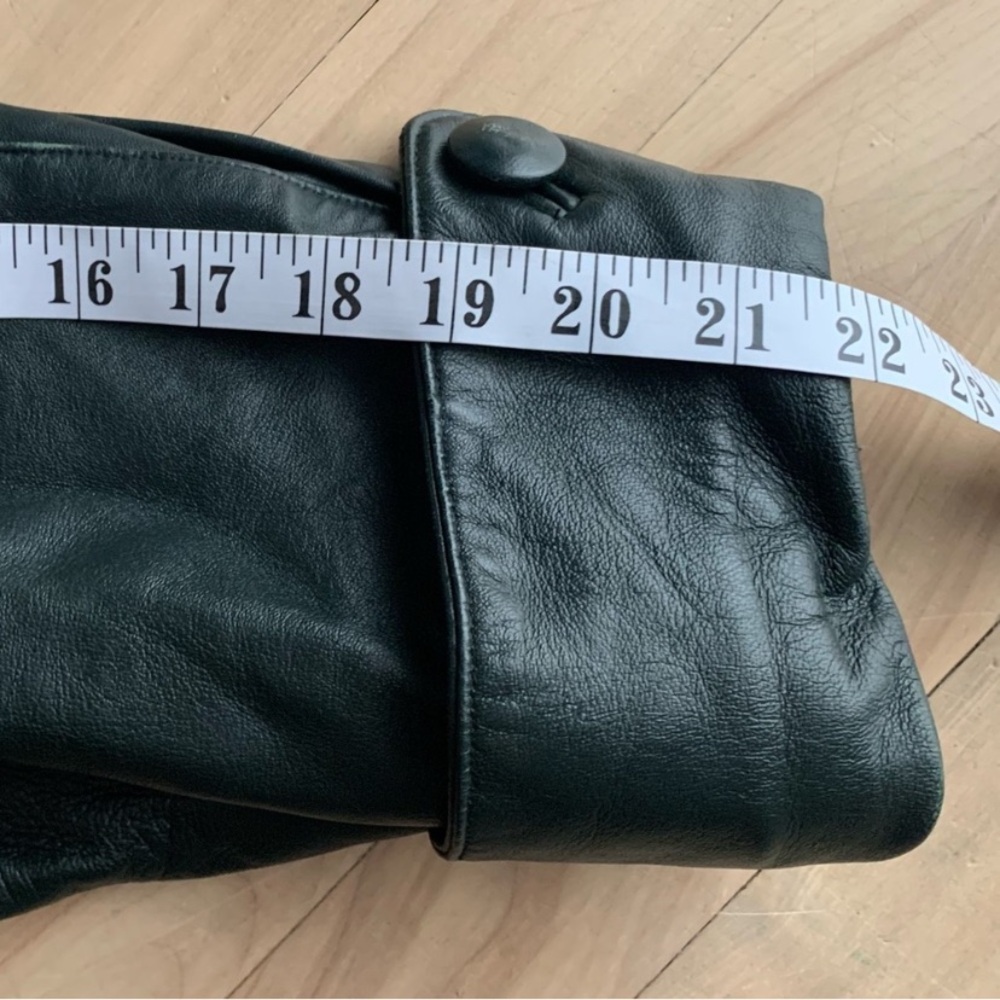 VINTAGE - Green Leather Coat with Genuine Fur Hood Oversized 90s Statement Coat - Picture 6 of 15